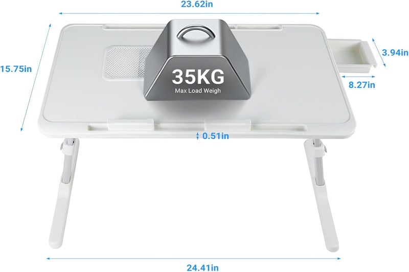 XTRA Laptop Lap Desk with Cooling Fan - Adjustable with Light, USB, Storage Drawer - Folding Bed Desk,23.62"*15.74",White - Image 5